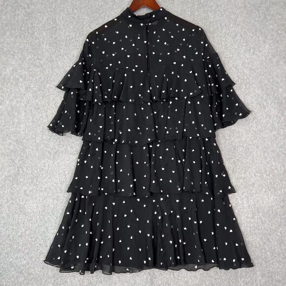 Kate Spade Black Heart Embroidered Tiered Ruffle Mini Dress Size 8 - Picture 6 of 10
